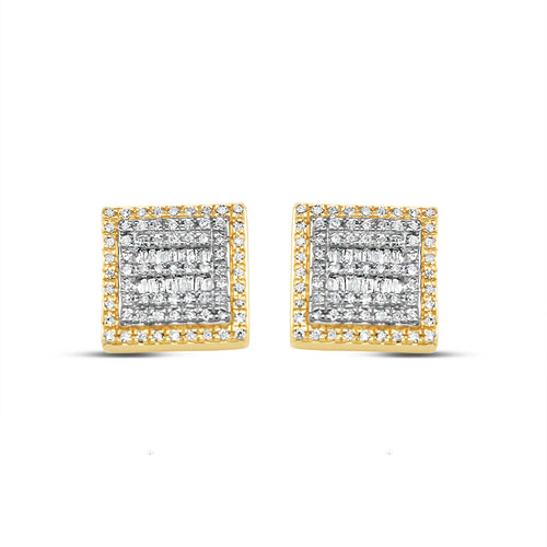 10k Gold Baguette Diamond Square Earrings 11mm 0.66 CTW