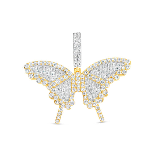 Butterfly - Yellow Gold Round and Baguette Diamond Pendant | 2.09CTW | 10K