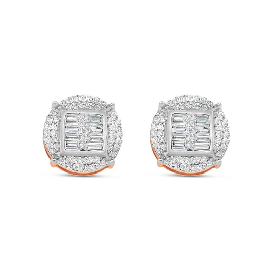Gold Baguette and Round Diamond Round Earrings | Rose Gold 14K | 0.48CT | 10MM