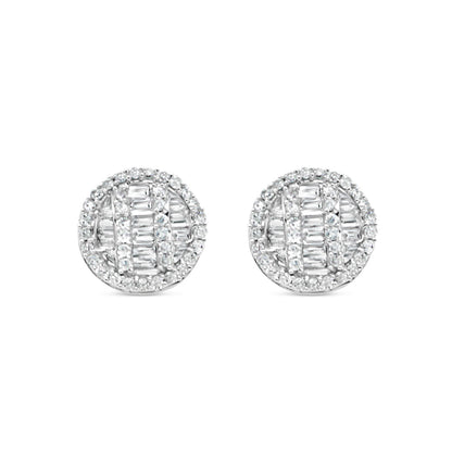 Gold Baguette and Round Diamond Round Earrings | Rose Gold 14K | 0.52CT | 8MM