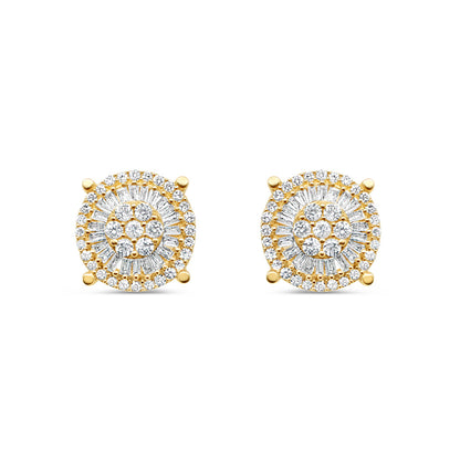14K Yellow Gold | Round and Baguette Diamond Earrings | 1.01CT | 11.8MM
