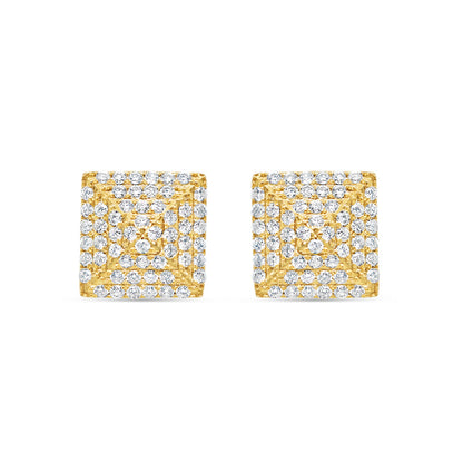 14K Yellow Gold | Diamond Square Earrings | 1.30CTW | 11.07MM
