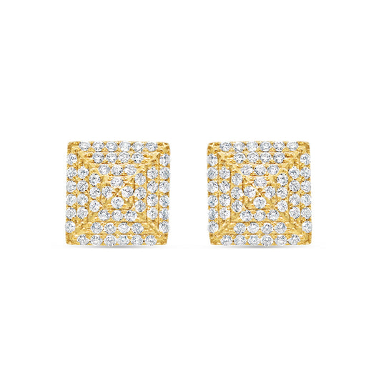 14K Yellow Gold | Diamond Square Earrings | 1.30CTW | 11.07MM
