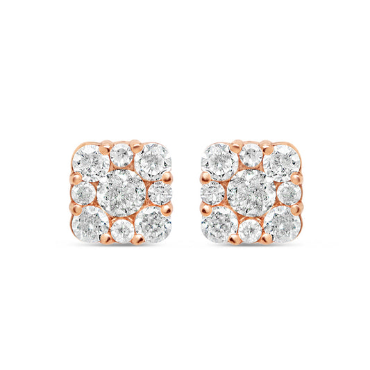 14K Rose Gold | Diamond Square Earrings | 0.74CTW | 6.40MM