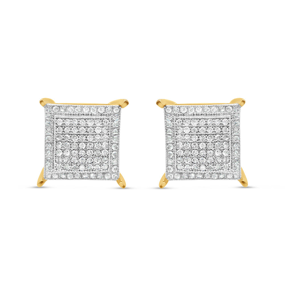 10K Yellow Gold | Diamonds Square Box Earrings | 0.55CTW | 10.33MM