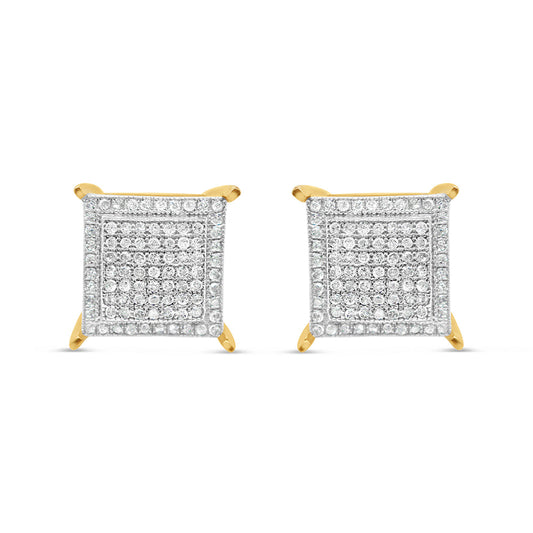 10K Yellow Gold | Diamonds Square Box Earrings | 0.55CTW | 10.33MM