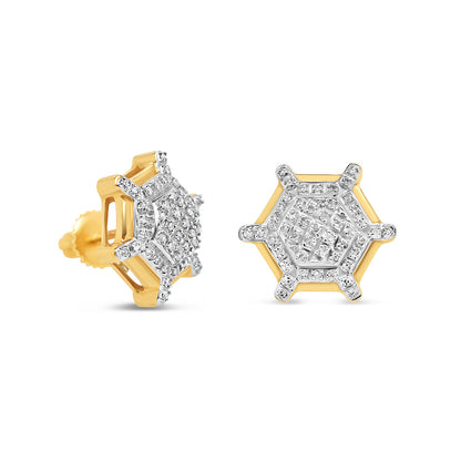 10K Yellow Gold | Diamods Hexigon Earrings | 0.50CTW | 13.30MM
