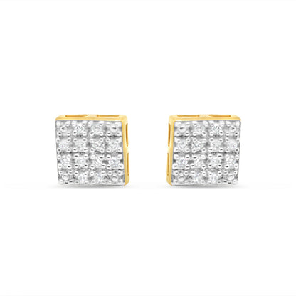 10K Yellow Gold | Diamond Square Earrings | 0.09CTW | 6.22MM