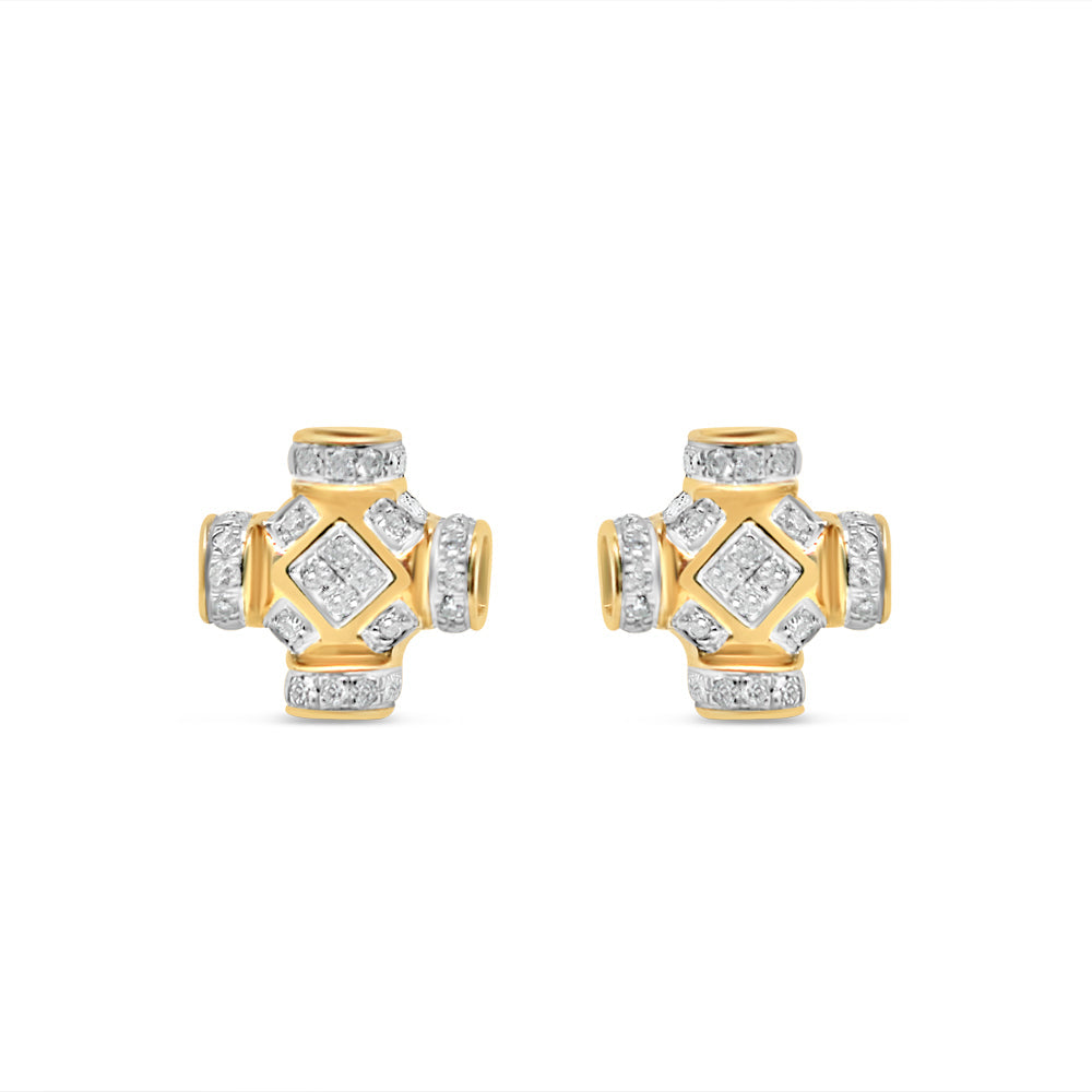 10K Yellow Gold | Diamond Square  Earrings | 0.50 CTW | 7.71MM