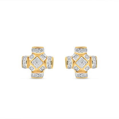 10K Yellow Gold | Diamond Square  Earrings | 0.50 CTW | 7.71MM