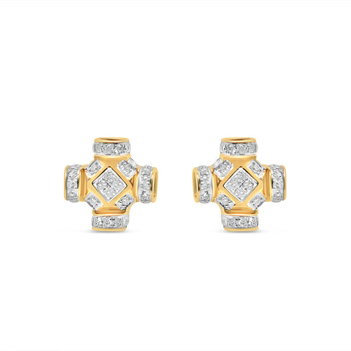 10K Yellow Gold | Diamond Square  Earrings | 0.50 CTW | 7.71MM