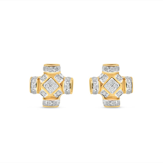 10K Yellow Gold | Diamond Square  Earrings | 0.50 CTW | 7.71MM