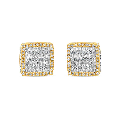 10k Gold Baguette Diamond 3-D Square Earrings 10mm 1.06CTW