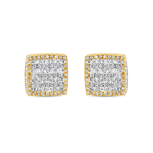 10k Gold Baguette Diamond 3-D Square Earrings 10mm 1.06CTW