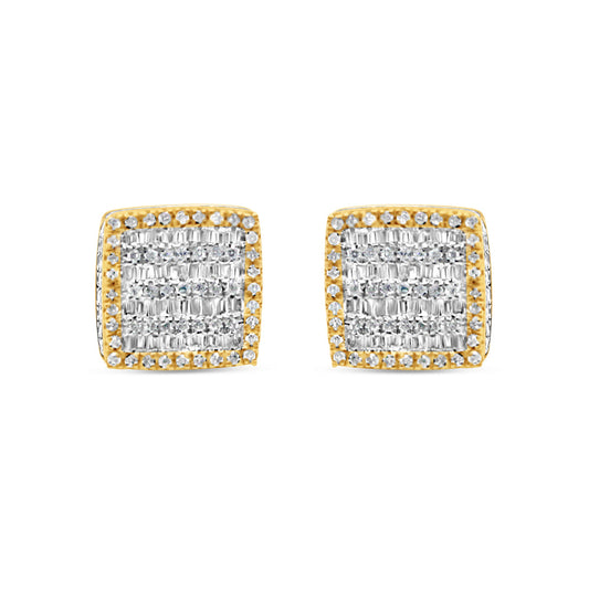 10k Gold Baguette Diamond 3-D Square Earrings 10mm 1.06CTW