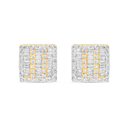 10k Gold Baguette Diamond Square Earrings 9mm .66CTW