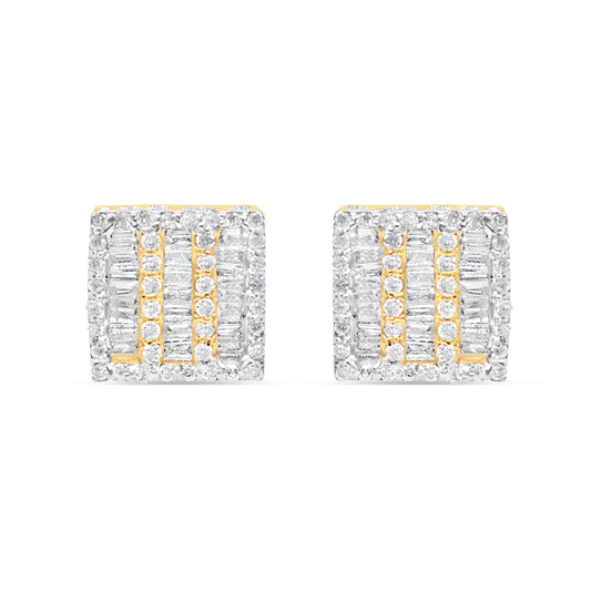 10k Gold Baguette Diamond Square Earrings 9mm .66CTW