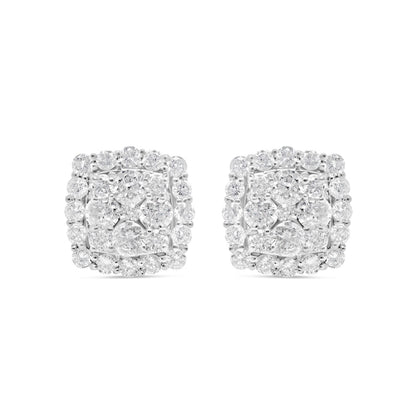 14k Gold Diamond Square Earrings 10mm 2.00CTW