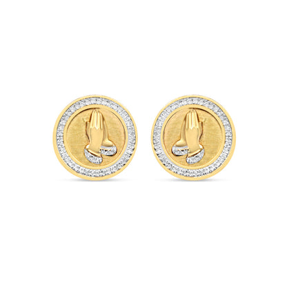 10k Gold Diamond Round Prayer  Earrings 13.5mm 0.35CTW