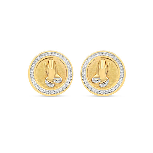 10k Gold Diamond Round Prayer  Earrings 13.5mm 0.35CTW