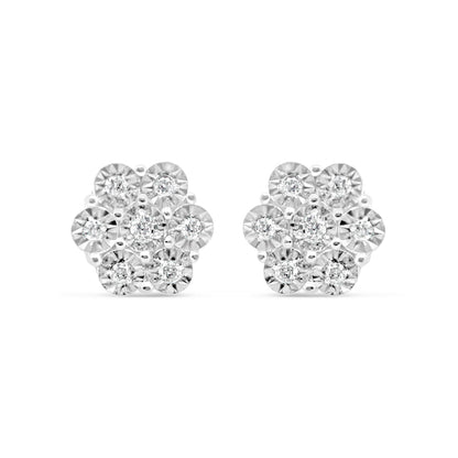 14k Gold Diamond Flower Earrings 12mm 0.37CTW