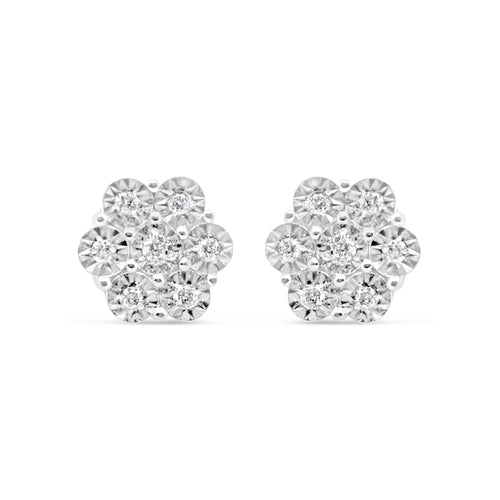 14k Gold Diamond Flower Earrings 12mm 0.37CTW