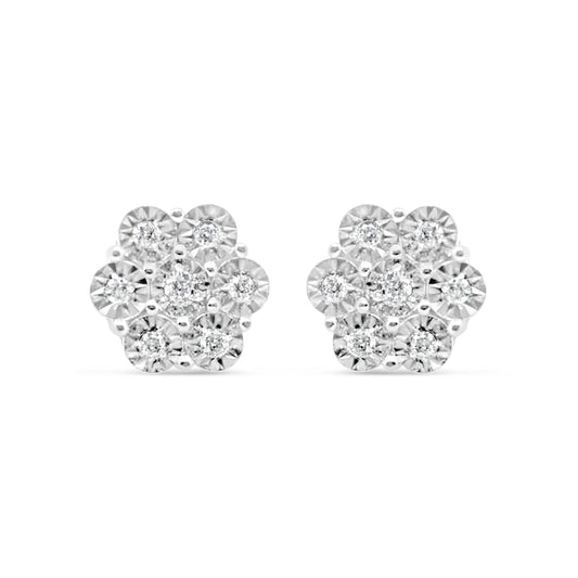 14k Gold Diamond Flower Earrings 12mm 0.37CTW