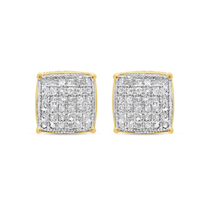 10k Gold Diamond 3-D Square  Earrings 8mm 0.46CTW