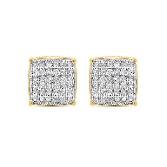 10k Gold Diamond 3-D Square  Earrings 8mm 0.46CTW