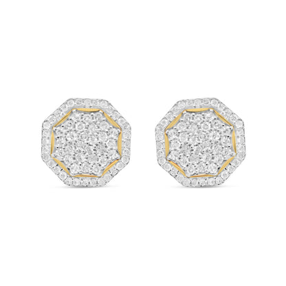 10k Gold Diamond 3-D Octagon Earrings 11mm 0.76CTW