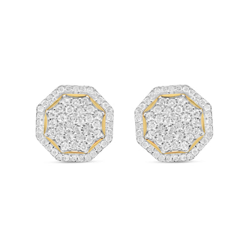 10k Gold Diamond 3-D Octagon Earrings 11mm 0.76CTW