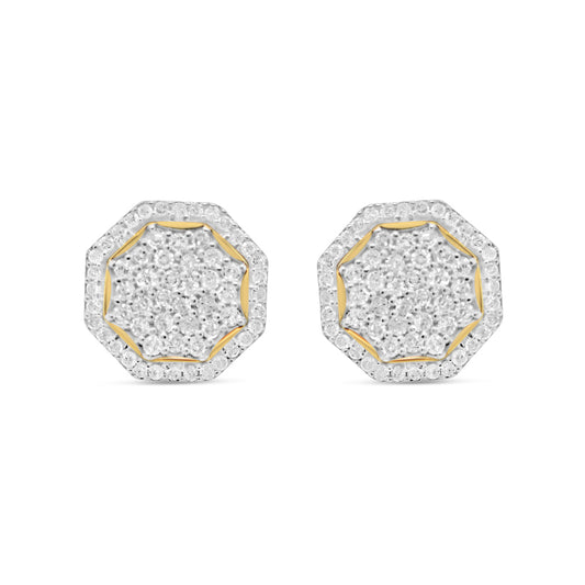 10k Gold Diamond 3-D Octagon Earrings 11mm 0.76CTW