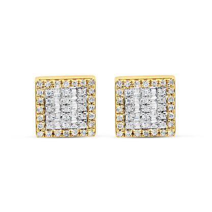 10k Gold Diamond Square Earrings 8mm .41CTW