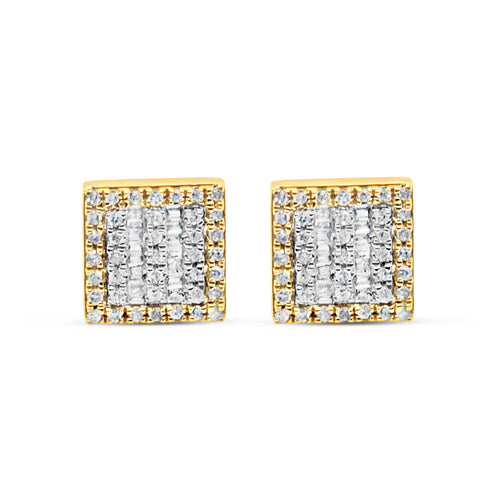 10k Gold Diamond Square Earrings 8mm .41CTW
