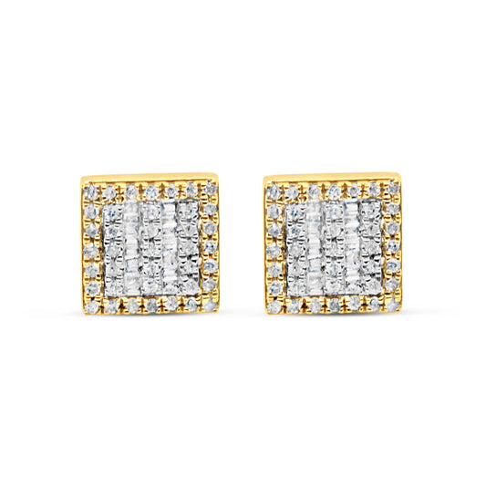 10k Gold Diamond Square Earrings 8mm .41CTW