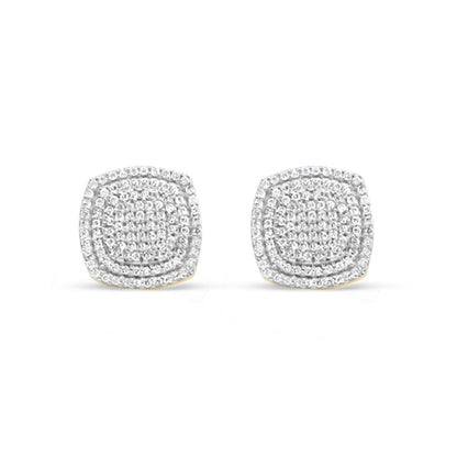 10k Gold Diamond Square Earrings 12mm .75CTW