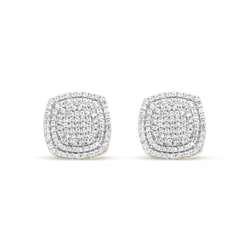 10k Gold Diamond Square Earrings 12mm .75CTW