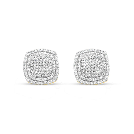 10k Gold Diamond Square Earrings 12mm .75CTW