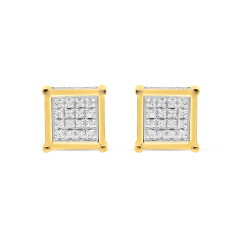 10k Gold Diamond Square Earrings 9mm .25CTW