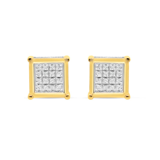 10k Gold Diamond Square Earrings 9mm .25CTW