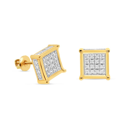 10k Gold Diamond Square Earrings 9mm .25CTW