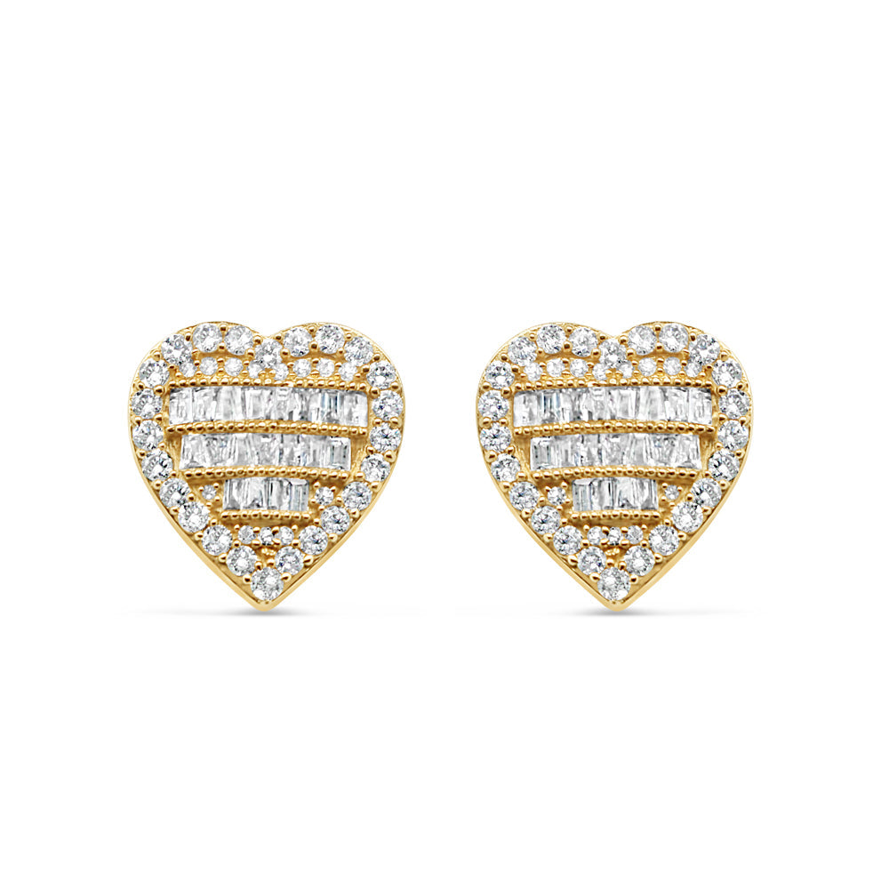 14k Gold Diamond Heart Earrings 15mm 1.28CTW
