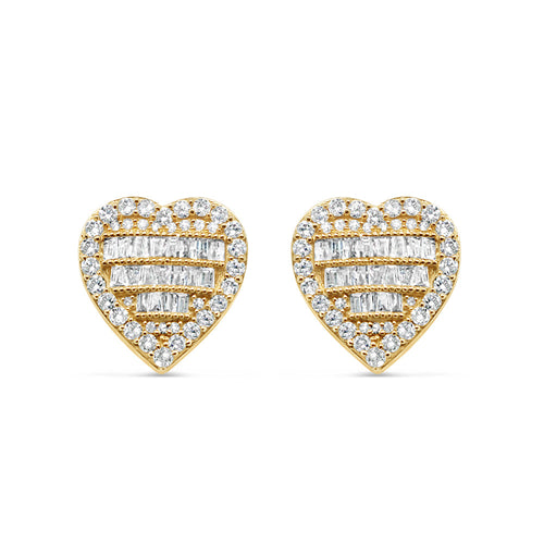 14k Gold Diamond Heart Earrings 15mm 1.28CTW