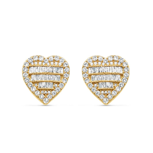 14k Gold Diamond Heart Earrings 15mm 1.28CTW