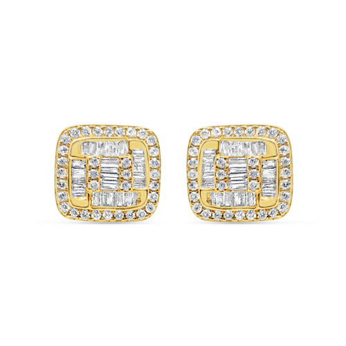 14k Gold Diamond Square Earrings 12mm .83CTW