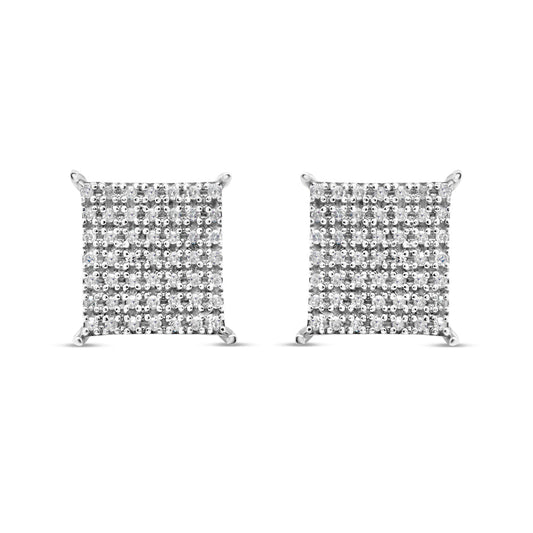 10k Gold Diamond Square Earrings 11mm .31CTW