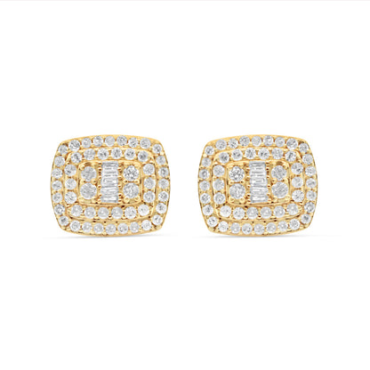 14k Gold Baguette  Diamond Square Earrings 10mm .85CTW