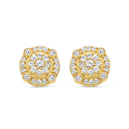 10k Gold Diamond Round Earrings 12mm .90CTW