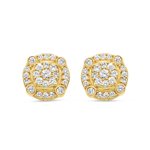 10k Gold Diamond Round Earrings 12mm .90CTW