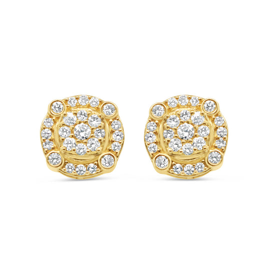 10k Gold Diamond Round Earrings 12mm .90CTW